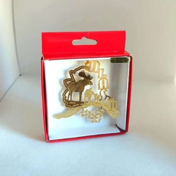 Other - ALASKA 24k Christmas Ornament- Moose family- Alaska state souvenir ornament